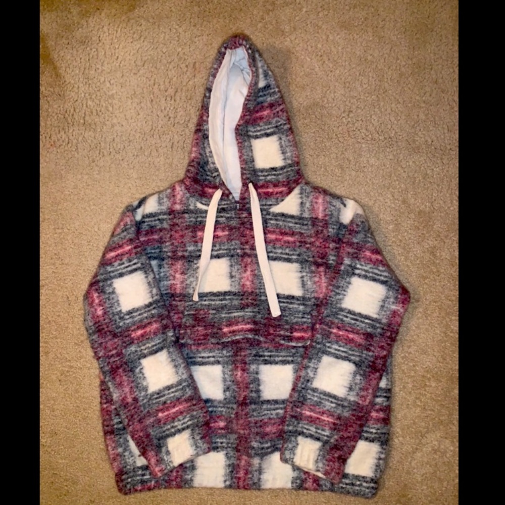 Black/Cream/Red Plaid Hoodie